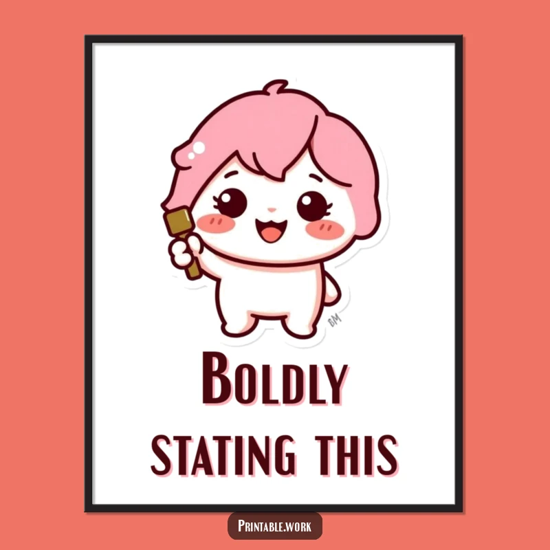 Funny Kawaii Stamper Poster: Cheerful Character Icon Stamp Wall Art Funny Gift