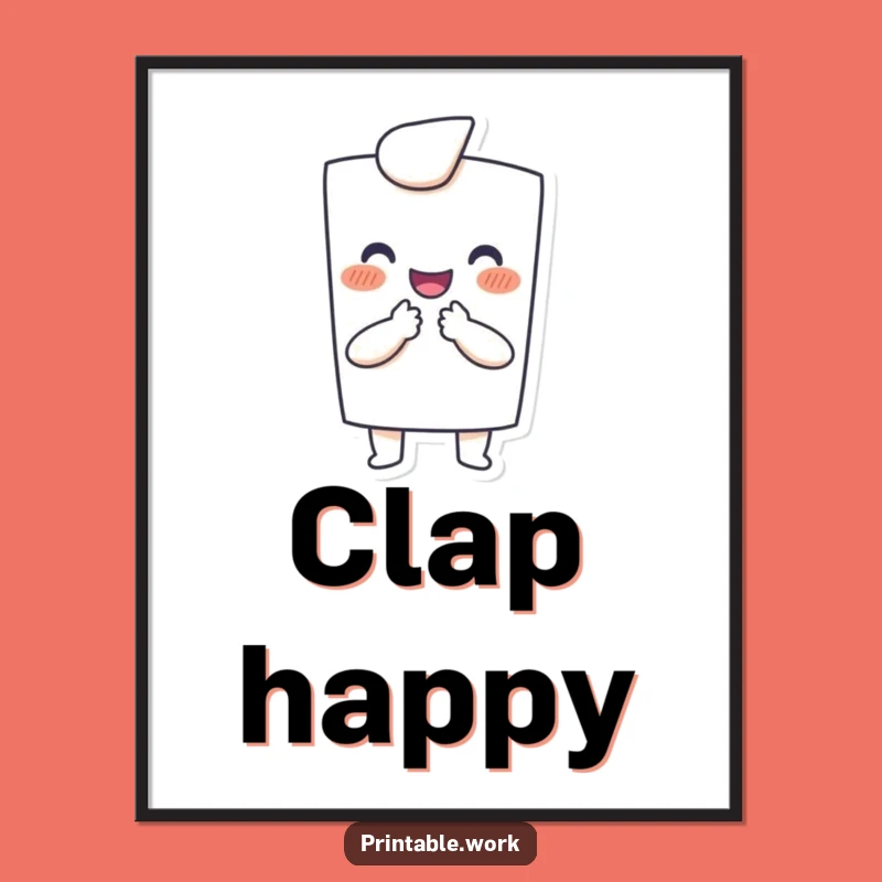 Funny Paper Poster: Happy clapping character, hilarious wall art for cheerful spaces.