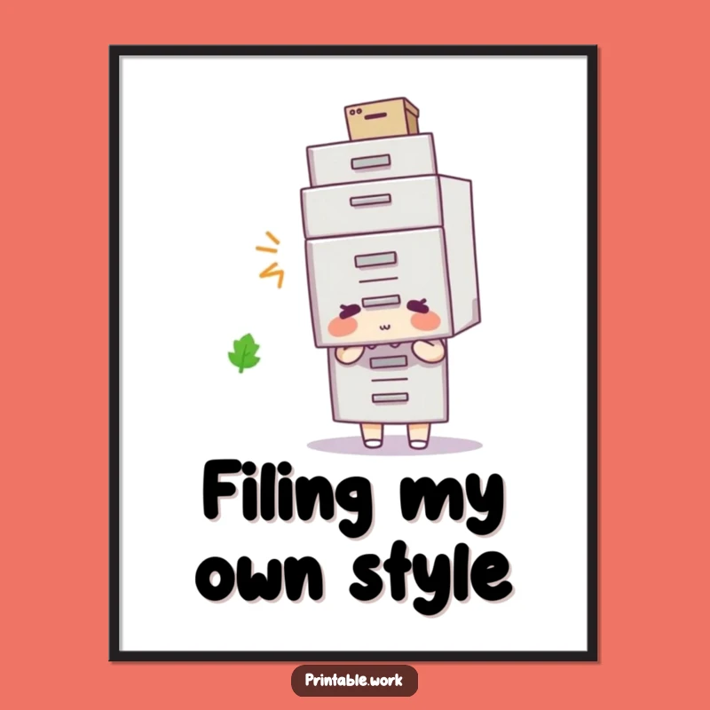 Funny Filing Cabinet Hat Poster: Absurd Office Decor, Hilarious Wall Art