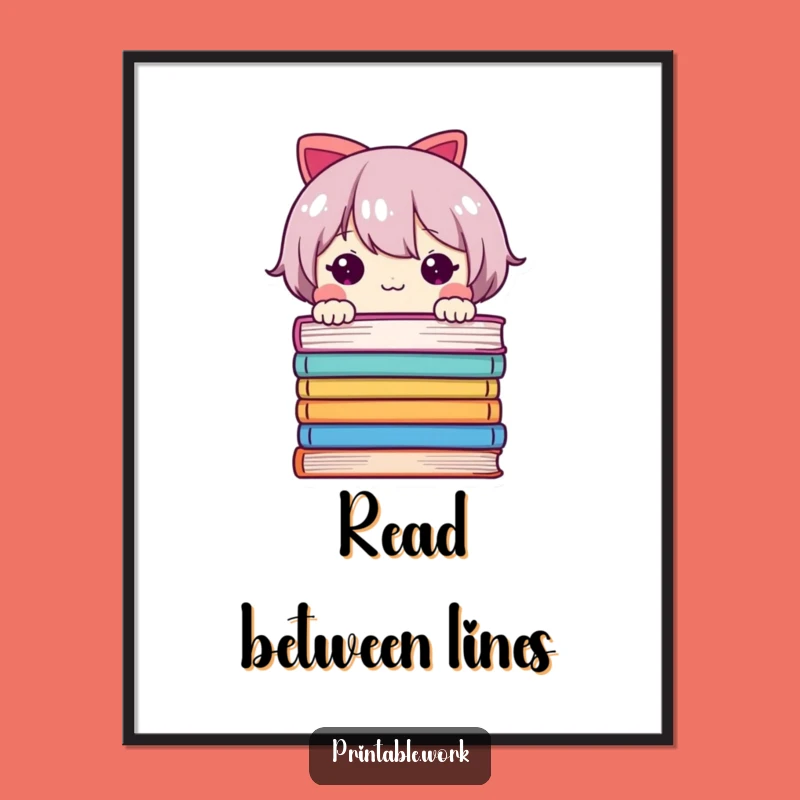 Funny Bookworm Art Poster - Adorable Peeking Character, Whimsical Humorous Gift for Decor