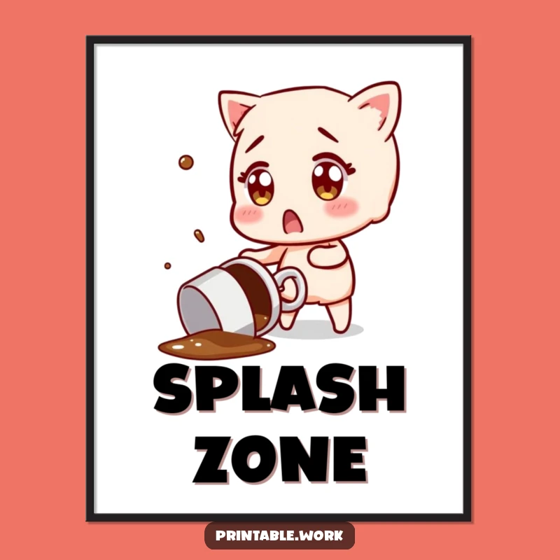 Funny Coffee Spill Surprise Poster: Hilarious Art for Your Kitchen or Office