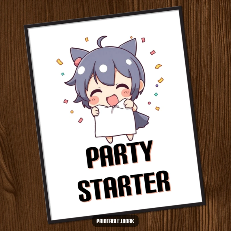 Funny Poster: Character tears paper, sending confetti flying in a vibrant display of pure excitement.