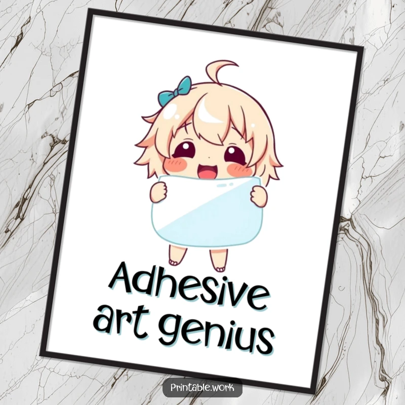 Funny Poster: A character's face lights up with delight holding a massive sticker, perfect wall art for sticker fans.