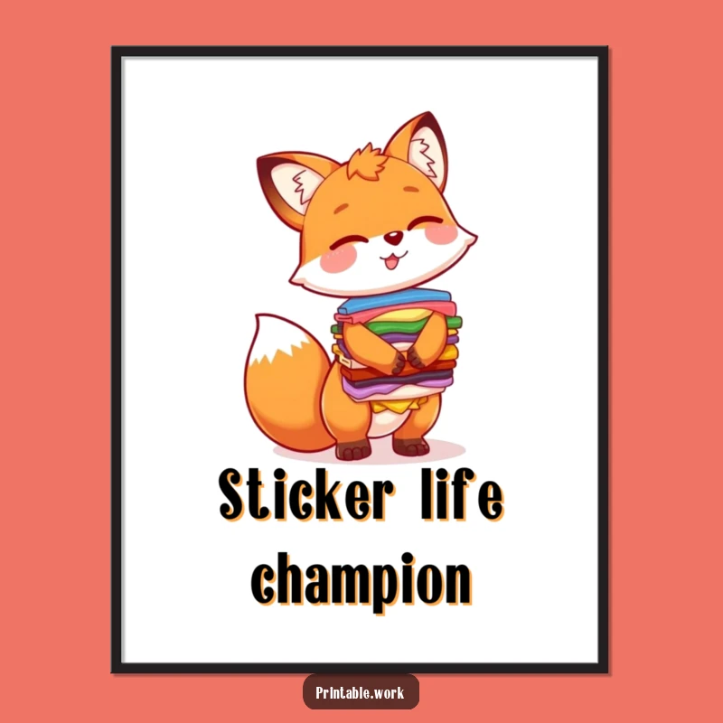 Funny Giggling Fox Sticker Artist Poster - Vibrant Wall Art for Happy Spaces