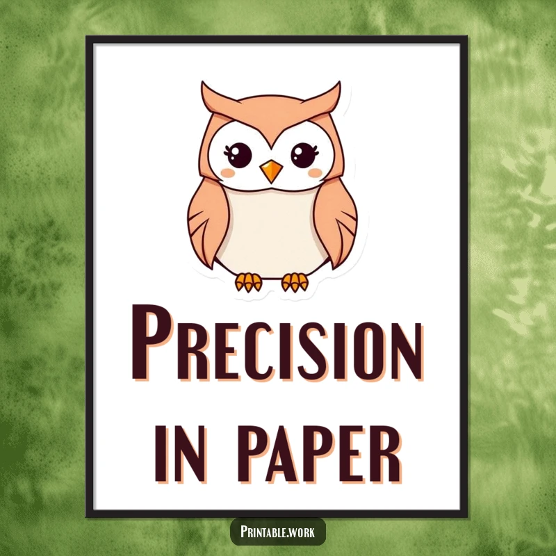 Funny Kawaii Owl Origami Poster showing a determined owl meticulously folding paper into an origami figure, perfect for a focused and funny gift.