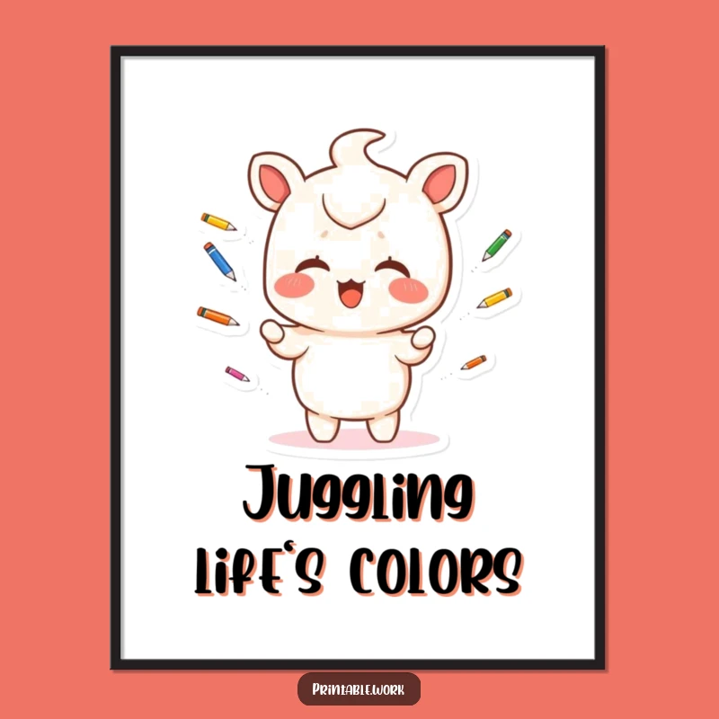 Funny Kawaii Poster: Pen Juggling Art, Unique Funny Gift!