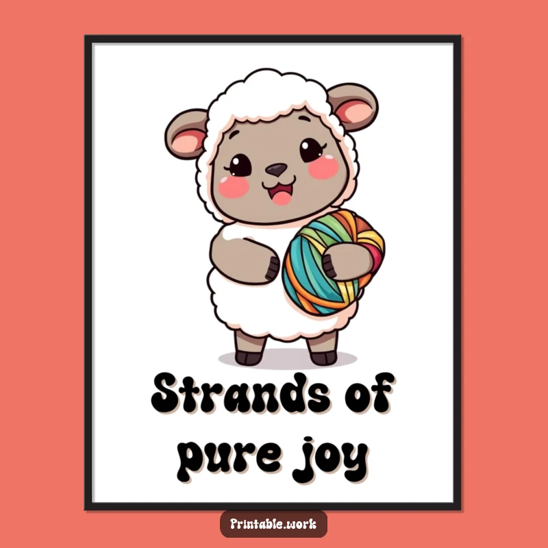 Funny Kawaii Sheep Yarn Poster: Cheerful and Funny Wall Art for Crafty Spaces