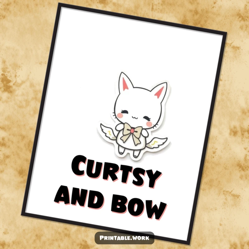 Funny paper character doing a curtsy with a bow, creating a graceful and funny scene for this wall art.