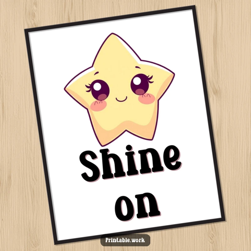 Funny Paper Star Poster: A paper star character with wide eyes sparkles brightly, creating radiant and funny wall decor.