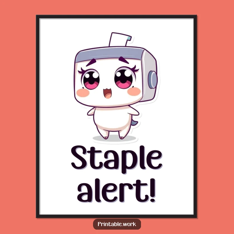 Funny Printer Poster: Wide-eyed character's staple shock, a hilarious wall art for office decor.