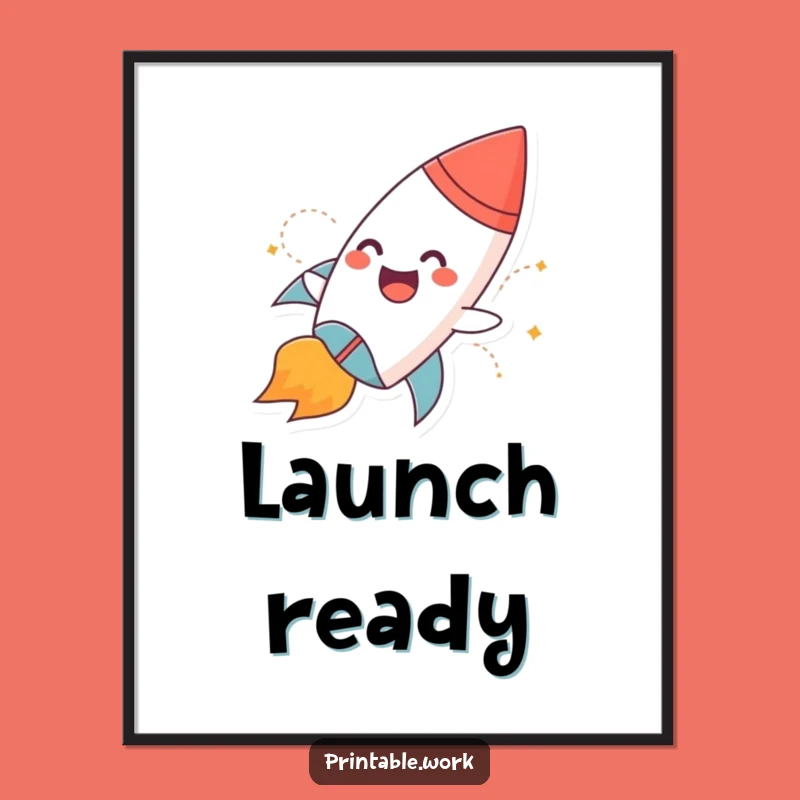 Funny Rocket Launch Poster: Blast Off Art Print Gift for Decor