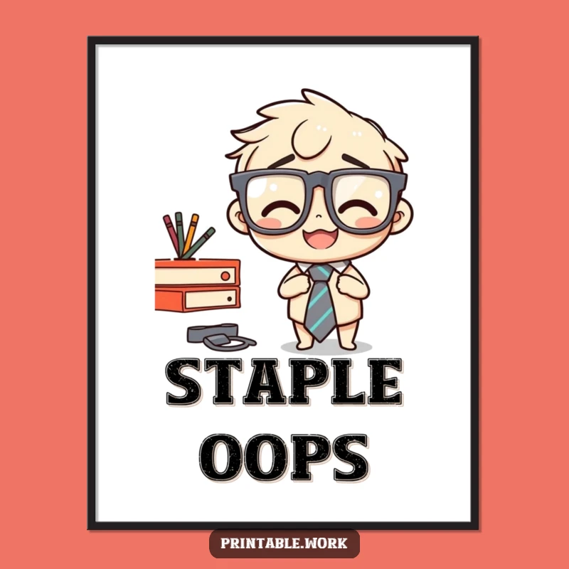Funny Stapler Tie Mishap Poster: Hilarious Office Art to Brighten Your Workspace