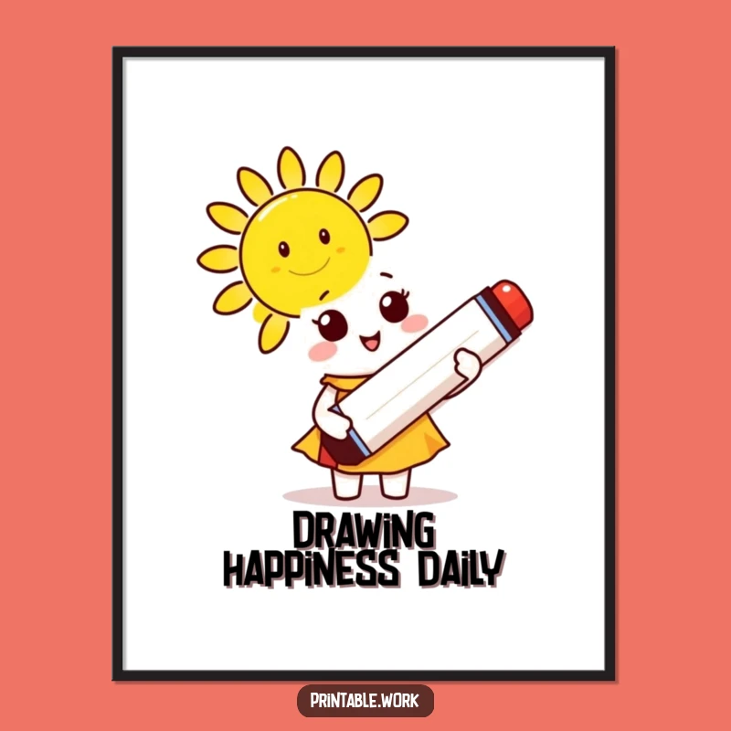 Funny Sunny Creator Poster: Cute Marker Character Art, Bright & Humorous Wall Decor