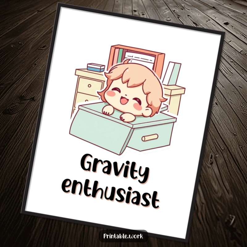 Funny Poster of a character gleefully sliding down a desk with a huge smile, capturing pure, unadulterated fun.