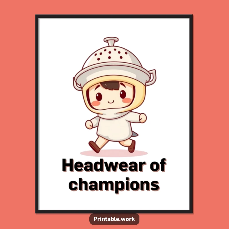 Funny Kawaii Colander Helmet Poster - Marching Character Wall Art Gift