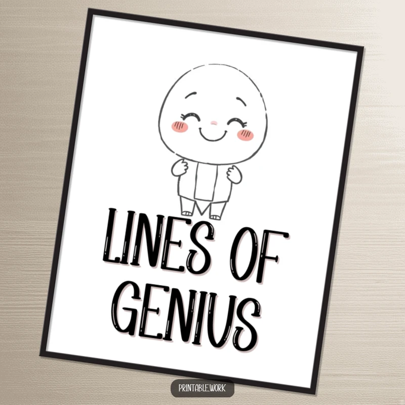 Funny smiling pencil character poster, drawing a cheerful, wobbly line, perfect for adding a touch of playful art to any wall.