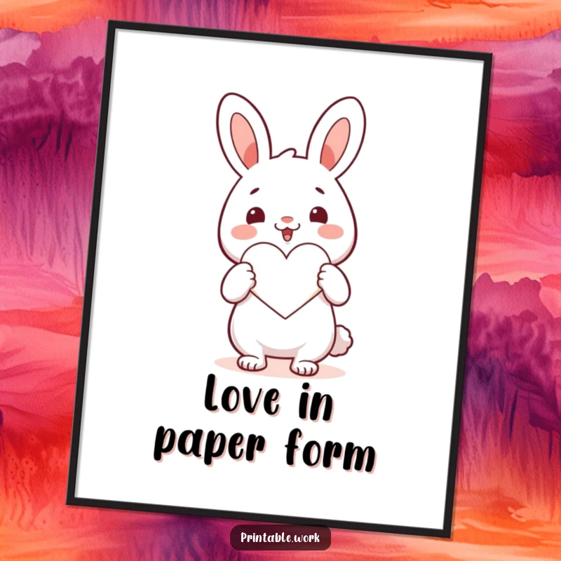 Funny Kawaii rabbit character cutting a heart shape on a poster, bringing cheerful love and humor to any wall.