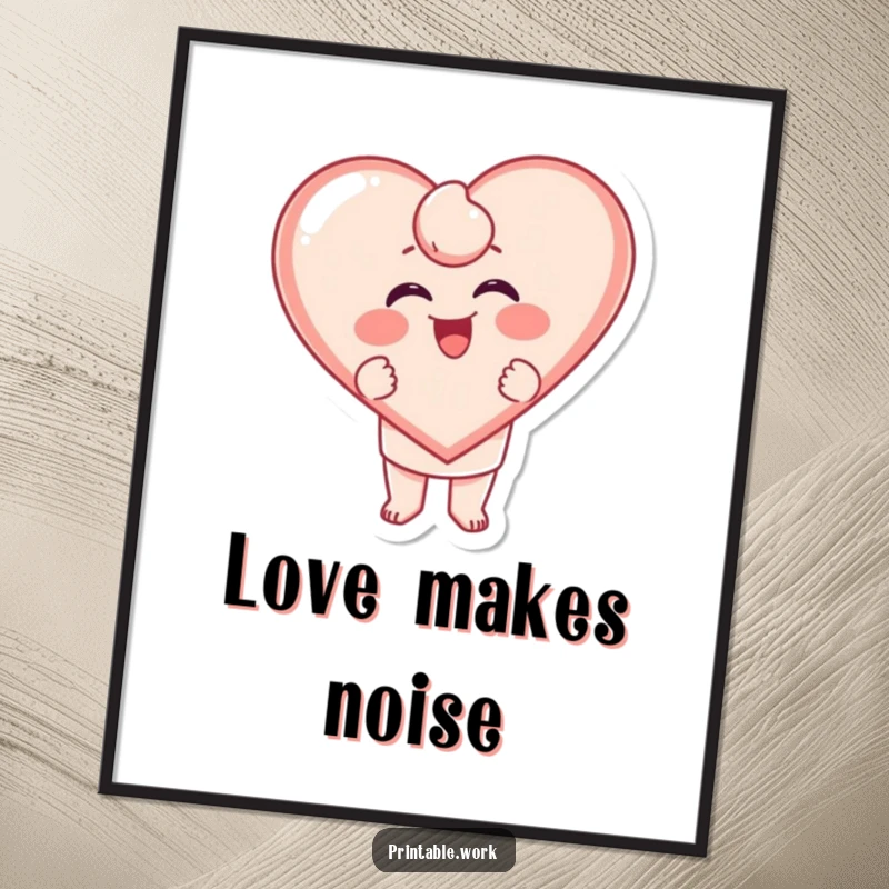 Funny Stamping Heart Poster: A character excitedly stamping a large, giggling heart shape, symbolizing pure joy.