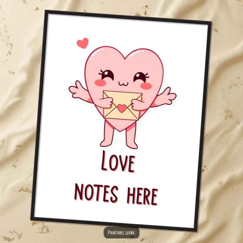 Funny Paper Heart Poster: A paper heart character hugs a small envelope, creating heartwarming and funny wall decor.