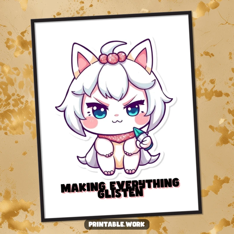 Funny Poster: A character with a mischievous wink uses a glitter pen, creating a sparkly and playful scene.