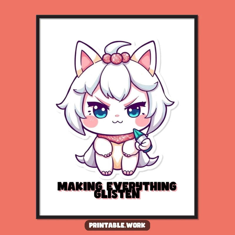 Funny Glitter Wink Poster: Mischievous Character Art, Sparkly & Humorous Wall Decor