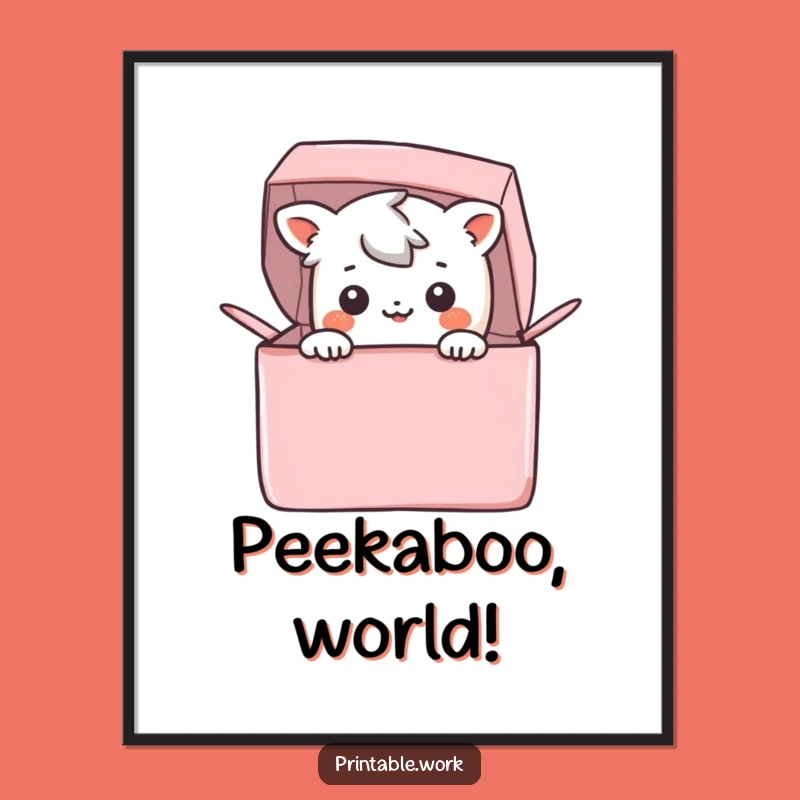 Funny Kawaii Poster: Happy Character Peeking from Box Art, Unique Funny Gift!