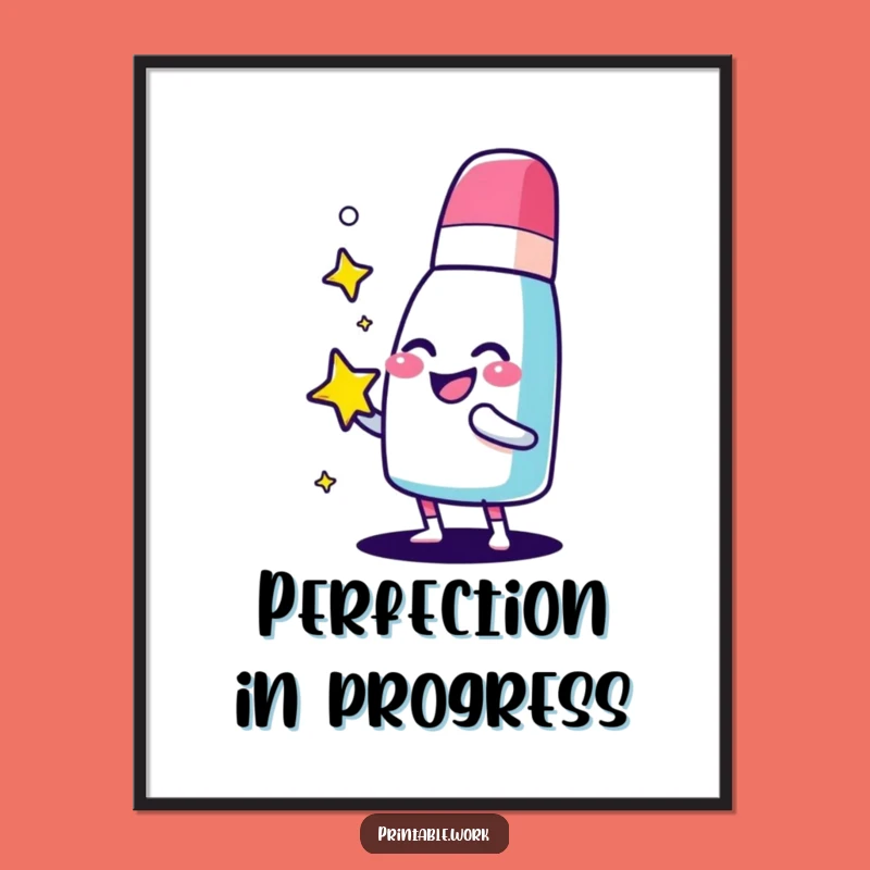 Funny Eraser Character Poster: Sparkling Star Art, Unique Funny Gift for Perfectionists