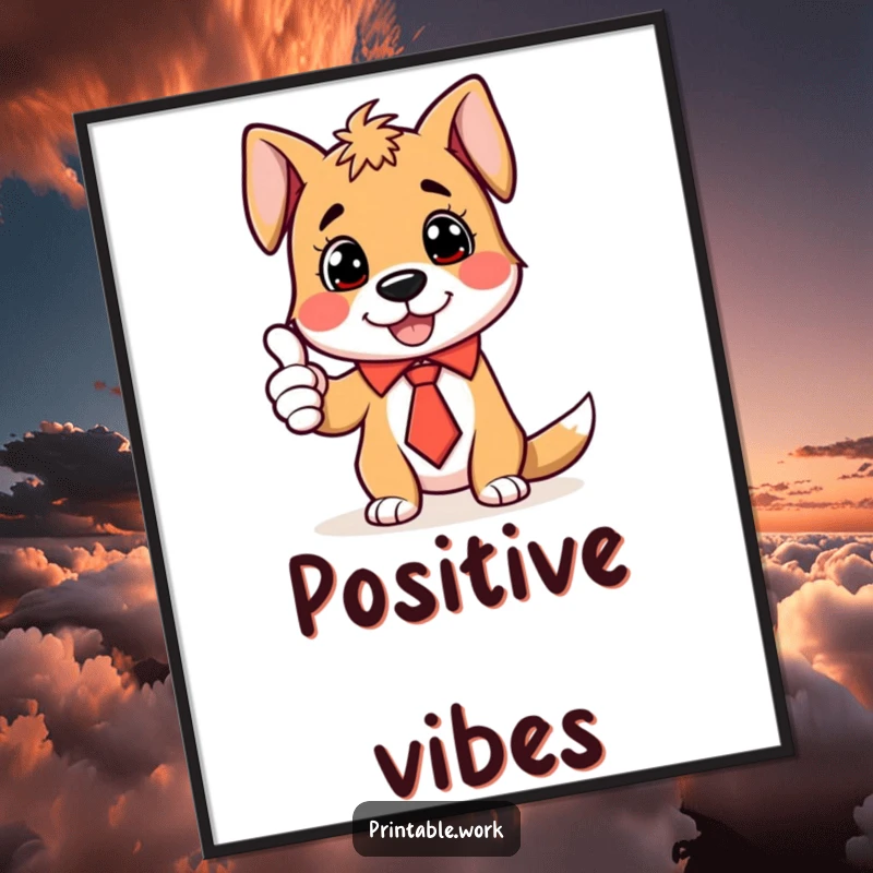 Funny Poster of a dog wearing a tie, joyfully giving a thumbs-up, adding cheerful energy to any space.
