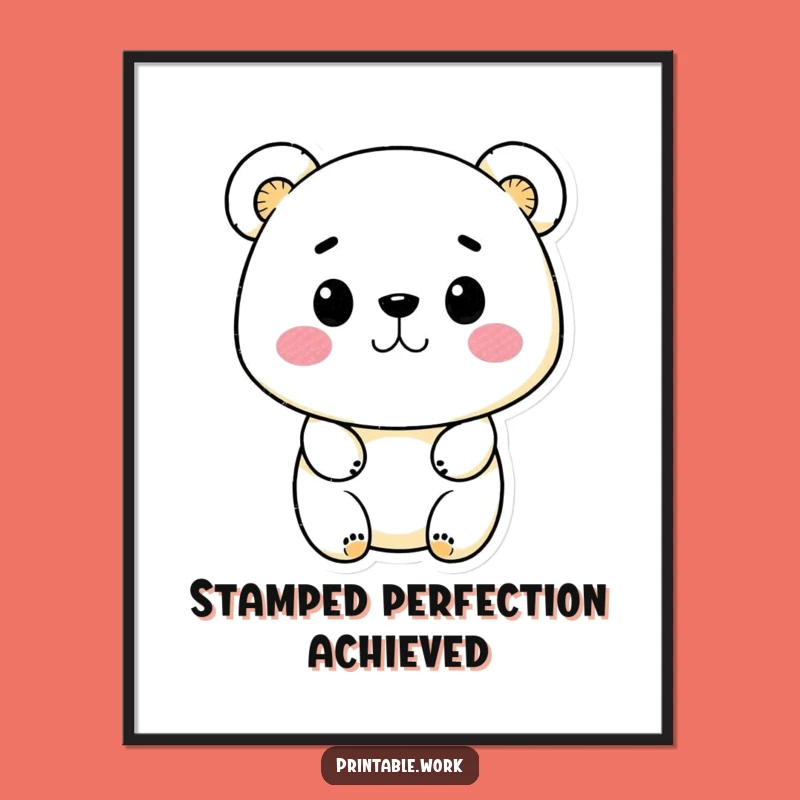 Funny Kawaii Bear Stamp Design Poster: Artistic Wall Decor with Humor