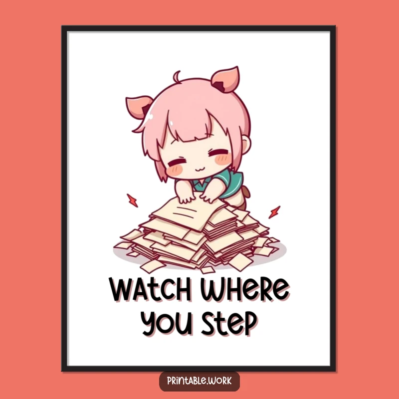 Funny Kawaii Tripping Papers Poster - Adorable Humorous Wall Art Gift