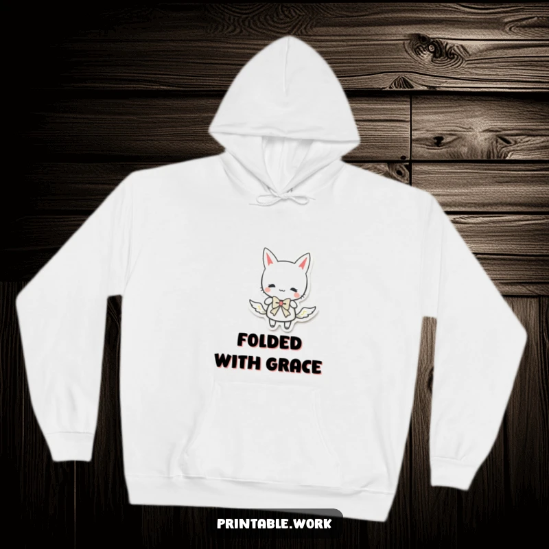 Funny paper character doing a curtsy with a bow, embodying elegance on this cozy, funny hoodie.
