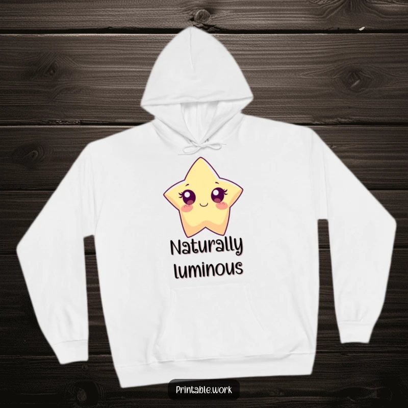 Funny Paper Star Hoodie: A wide-eyed paper star character sparkles brightly, offering cozy comfort and celestial humor.