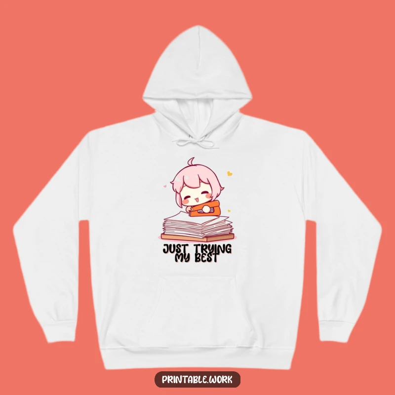 Funny Stapler Fail Character Hoodie - Cozy Office Struggle Gear