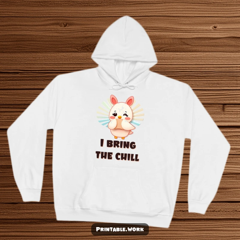 Funny hoodie depicting a rosy-cheeked paper fan character fluttering playfully, offering warmth and a spirited, humorous design.