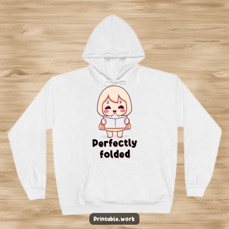 Funny hoodie: Printer character offering a perfectly folded piece of paper, cozy and humorous apparel.