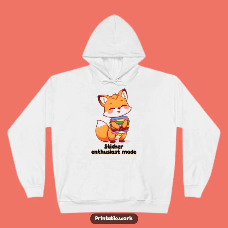 Cozy Funny Giggling Fox Sticker Tower Hoodie - Warm and Hilarious Fox Gift