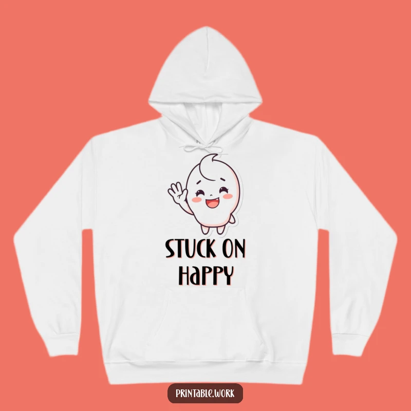 Cozy Funny Waving Sticker Hoodie: Happy Character Sweatshirt, Perfect Funny Gift