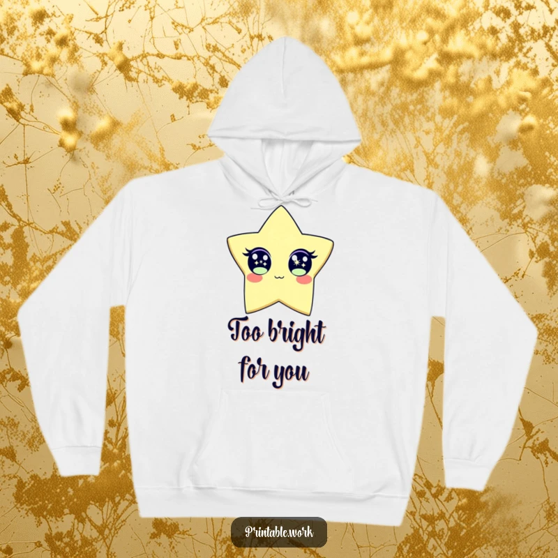 Funny Hoodie showcasing a paper star character with wide, sparkling eyes, glowing with happiness. A super cozy and humorous apparel choice.