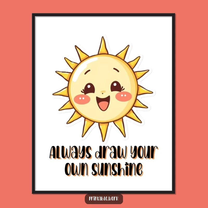 Free Printable Wall Art: Determined Sun-Drawing Character for a Cheerful Space