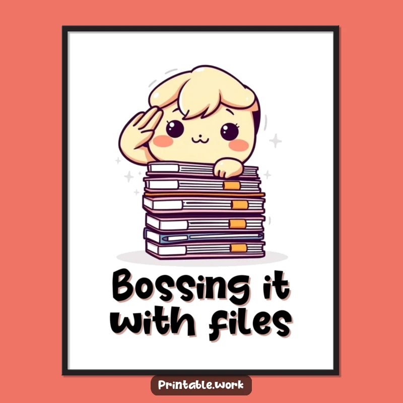 Free Printable Wall Art: Kawaii Office Hero Salutes Files for Funny Downloadable Decor