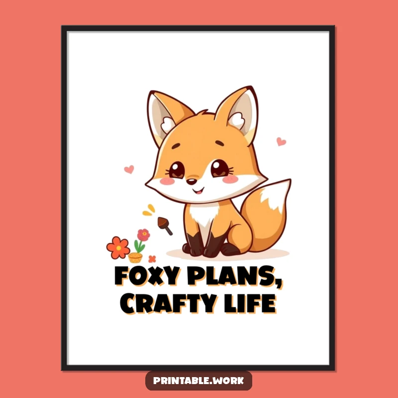 Free Printable Kawaii Fox Scrapbooking Art: Funny Downloadable Wall Decor Gift
