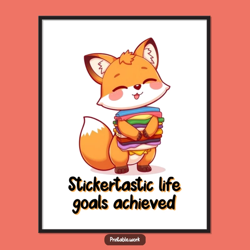 Free Printable Fox Art: Giggling Sticker Balance Hilarious Wall Decor Download
