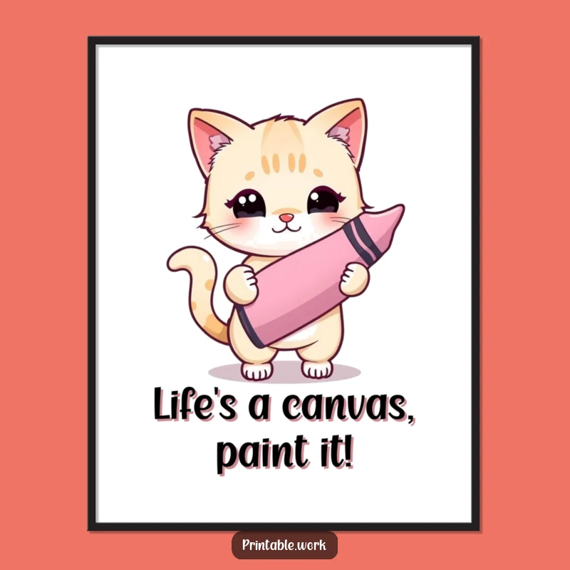 Free Printable Kawaii Cat Artist Wall Art - Funny Downloadable Decor DIY Gift