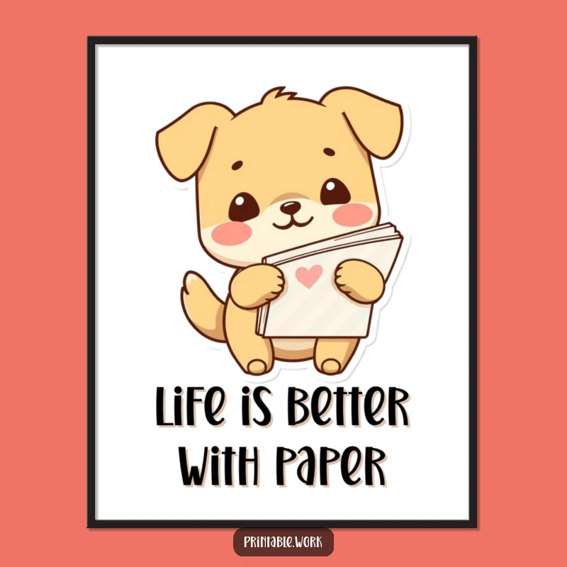 Free Printable Kawaii Dog Paper Art - Funny Downloadable Decor DIY Gift