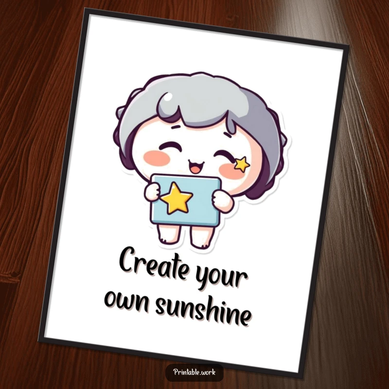 Funny Free Printable Wall Art: Cheerful character with a star on its cheek, holding a stencil ready to paint.