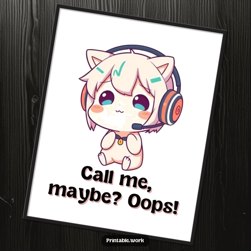 Funny Free Printable Wall Art: Headset-wearing character utterly bewildered by seeing their own reflection, a unique downloadable decor piece.