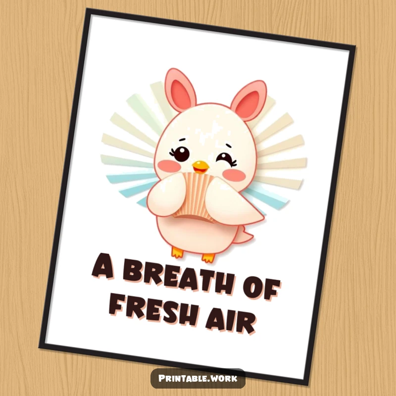 Funny Free Printable Wall Art: A rosy-cheeked paper fan flutters playfully, adding a touch of whimsical charm.