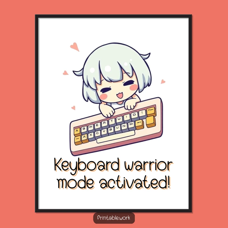 Free Printable Wall Art: Typing Kawaii Character Funny Downloadable Decor