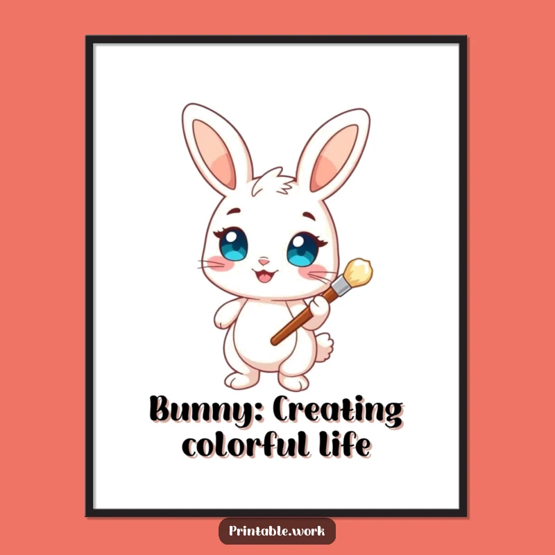 Funny Free Printable Wall Art: Cheerful Bunny Artist, Whimsical Decor