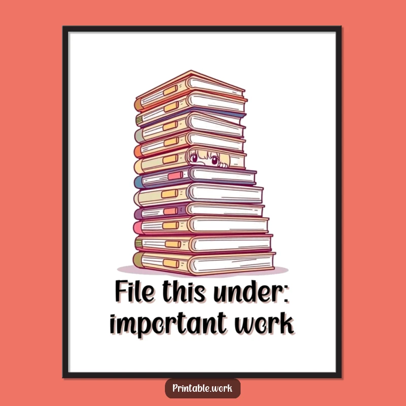 Funny Free Printable Wall Art: Overwhelmed File Character - Hilarious Office Decor Downloadable